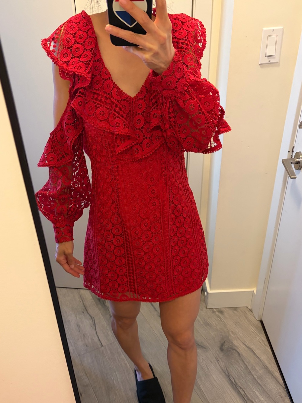 BCBG Red Lace Ruffle Mini Dress